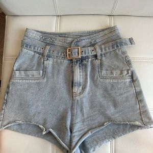 Vestique belted vintage denim shorts